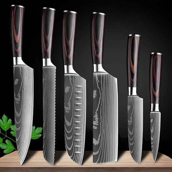 Kit de 6 Facas Chef Aço Damasco - Swan Kitchen